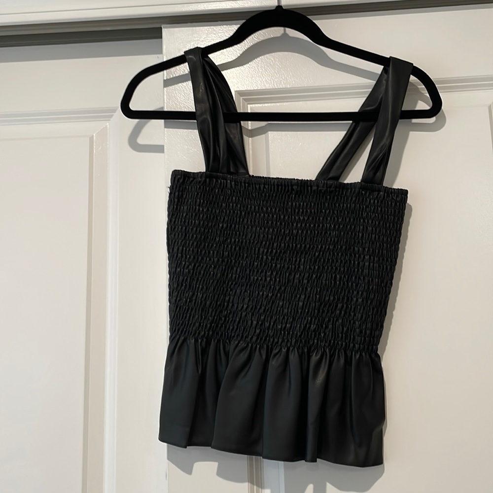 LAST CALL! NWOT! Lucy Paris Faux Leather Peplum Top - Picture 2 of 5